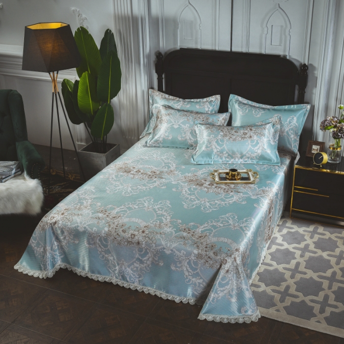 91家纺网 家纺一手货源 找家纺 棉生活 2020春夏新品600D冰丝软凉席三件套 维纳斯蓝