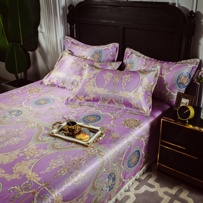 91家纺网 家纺一手货源 找家纺 棉生活 2020春夏新品600D冰丝软凉席三件套 小时光紫