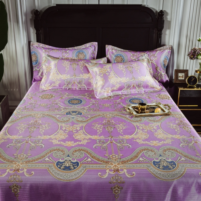 91家纺网 家纺一手货源 找家纺 棉生活 2020春夏新品600D冰丝软凉席三件套 小时光紫