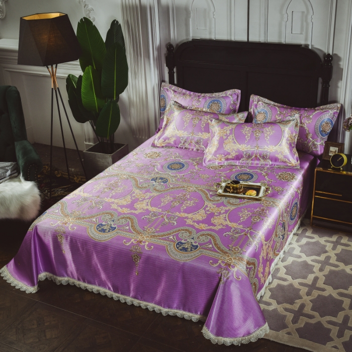 91家纺网 家纺一手货源 找家纺 棉生活 2020春夏新品600D冰丝软凉席三件套 小时光紫