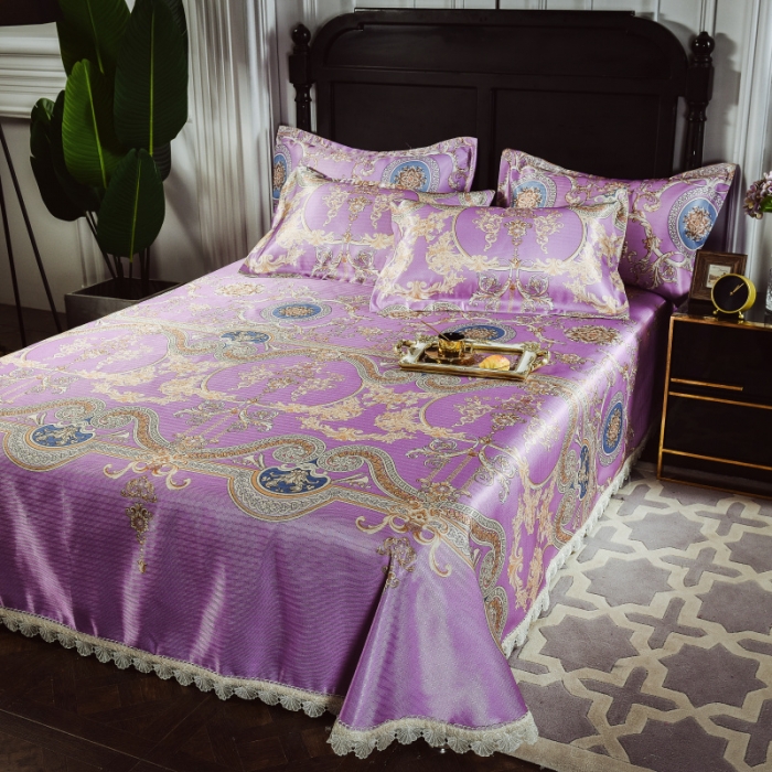 91家纺网 家纺一手货源 找家纺 棉生活 2020春夏新品600D冰丝软凉席三件套 小时光紫