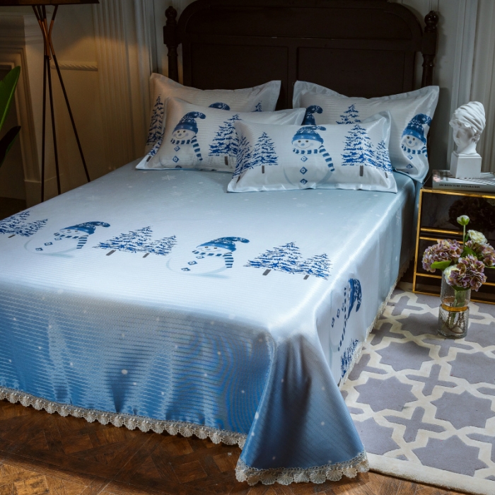 91家纺网 家纺一手货源 找家纺 棉生活 2020春夏新品600D冰丝软凉席三件套 雪人