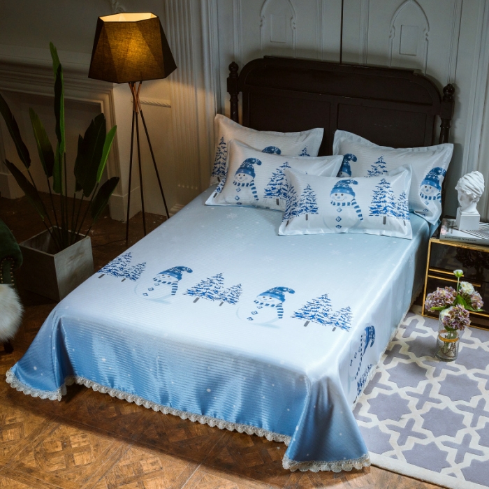 91家纺网 家纺一手货源 找家纺 棉生活 2020春夏新品600D冰丝软凉席三件套 雪人