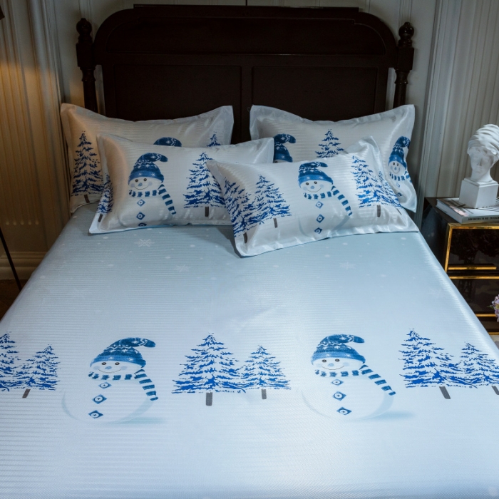 91家纺网 家纺一手货源 找家纺 棉生活 2020春夏新品600D冰丝软凉席三件套 雪人