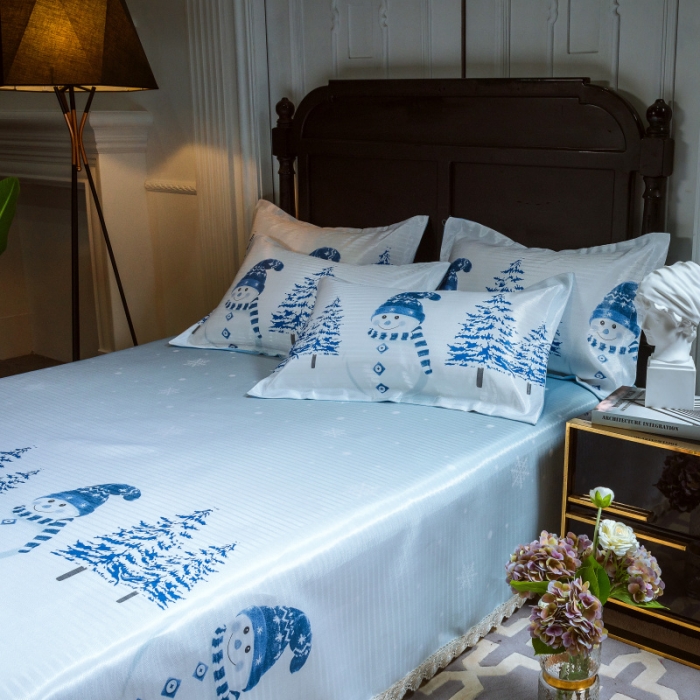 91家纺网 家纺一手货源 找家纺 棉生活 2020春夏新品600D冰丝软凉席三件套 雪人