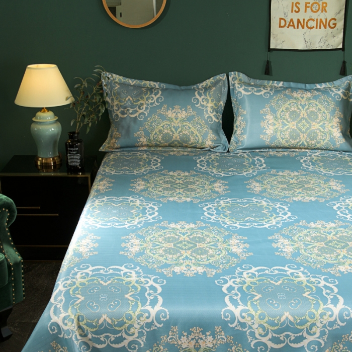 91家纺网 家纺一手货源 找家纺 棉生活 2020春夏新品600D冰丝软凉席三件套 子瑜-蓝