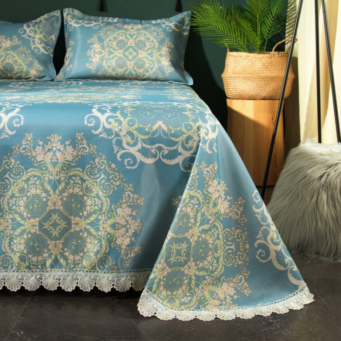 91家纺网 家纺一手货源 找家纺 棉生活 2020春夏新品600D冰丝软凉席三件套 子瑜-蓝