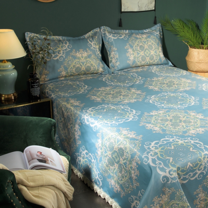 91家纺网 家纺一手货源 找家纺 棉生活 2020春夏新品600D冰丝软凉席三件套 子瑜-蓝