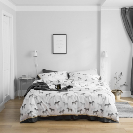 91家纺网 家纺一手货源 找家纺 棉生活 2019新款轻奢简约系列四件套 斑马