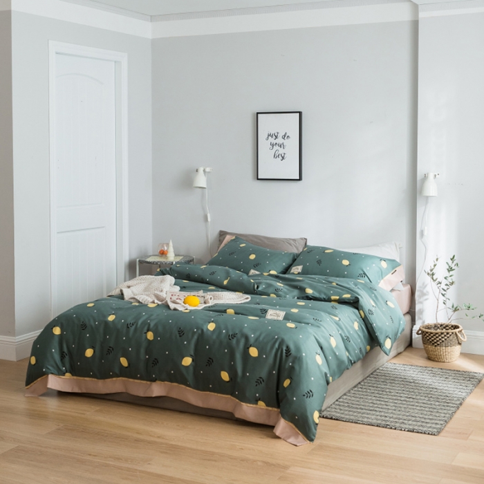 91家纺网 家纺一手货源 找家纺 棉生活 2019新款轻奢简约系列四件套 柠檬