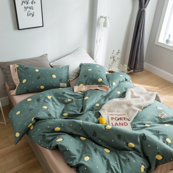 91家纺网 家纺一手货源 找家纺 棉生活 2019新款轻奢简约系列四件套 柠檬