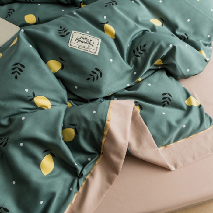 91家纺网 家纺一手货源 找家纺 棉生活 2019新款轻奢简约系列四件套 柠檬