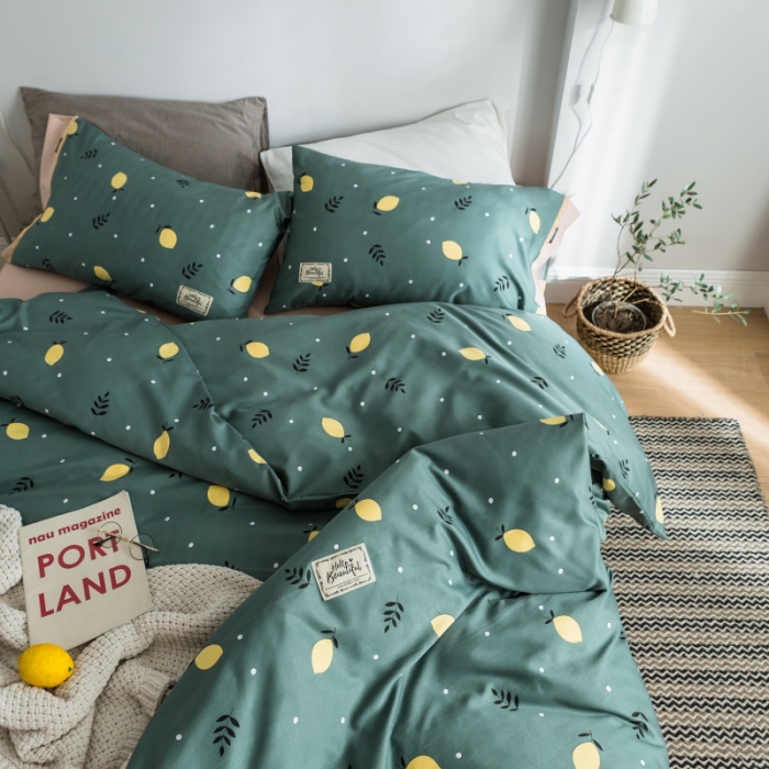 91家纺网 家纺一手货源 找家纺 棉生活 2019新款轻奢简约系列四件套 柠檬