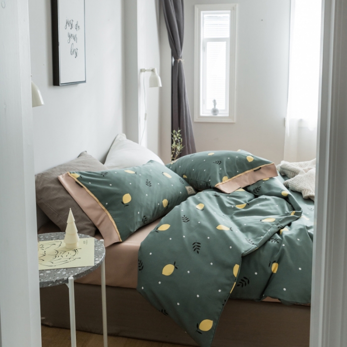 91家纺网 家纺一手货源 找家纺 棉生活 2019新款轻奢简约系列四件套 柠檬