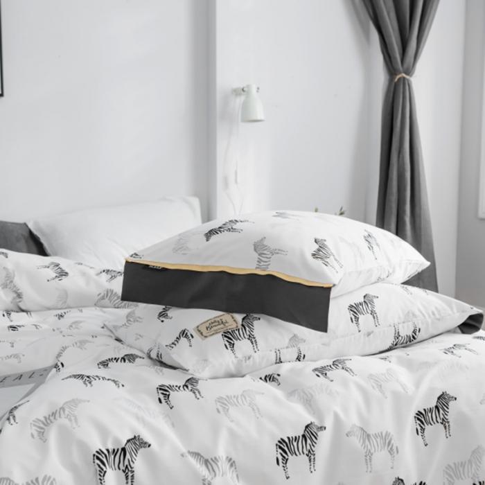 91家纺网 家纺一手货源 找家纺 棉生活 2019新款轻奢简约系列四件套 斑马