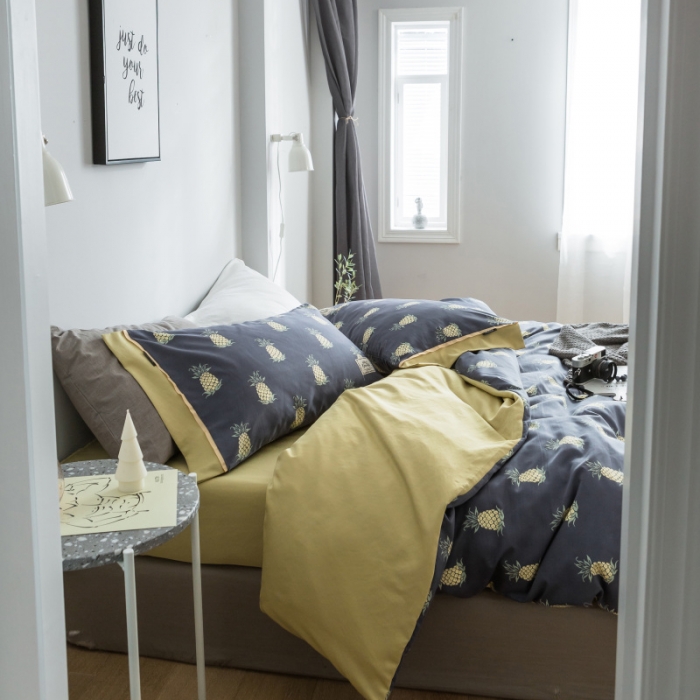 91家纺网 家纺一手货源 找家纺 棉生活 2019新款轻奢简约系列四件套 菠萝