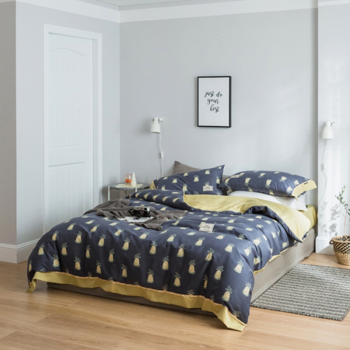 91家纺网 家纺一手货源 找家纺 棉生活 2019新款轻奢简约系列四件套 菠萝