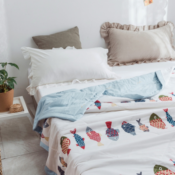 91家纺网 家纺一手货源 找家纺 棉生活 2019新款全棉棉花夏被 锦鲤