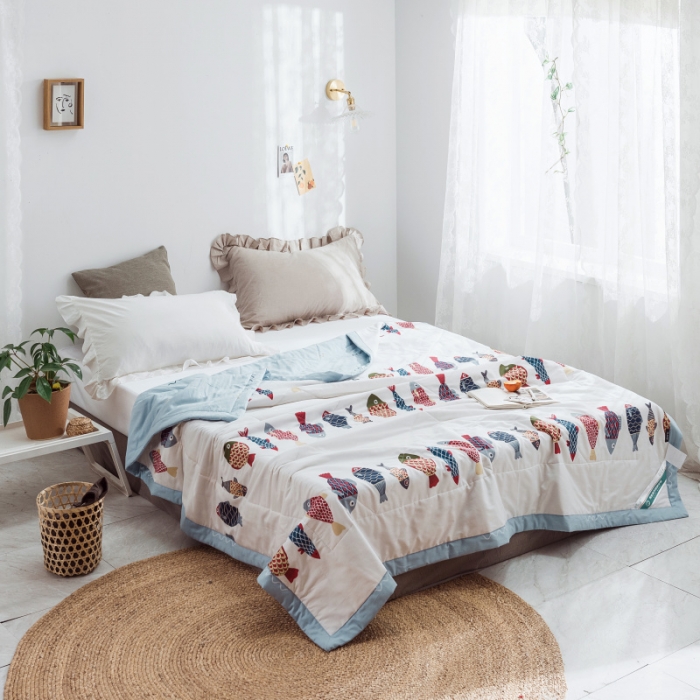 91家纺网 家纺一手货源 找家纺 棉生活 2019新款全棉棉花夏被 锦鲤