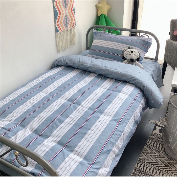 91家纺网 家纺一手货源 找家纺 棉生活 2019新款学生三件套 天空蓝