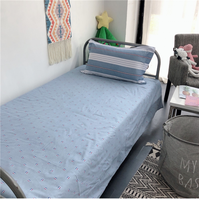 91家纺网 家纺一手货源 找家纺 棉生活 2019新款学生三件套 天空蓝