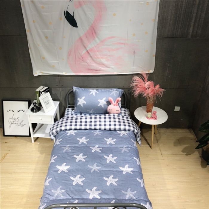 91家纺网 家纺一手货源 找家纺 棉生活 2019新款学生三件套 海星蓝