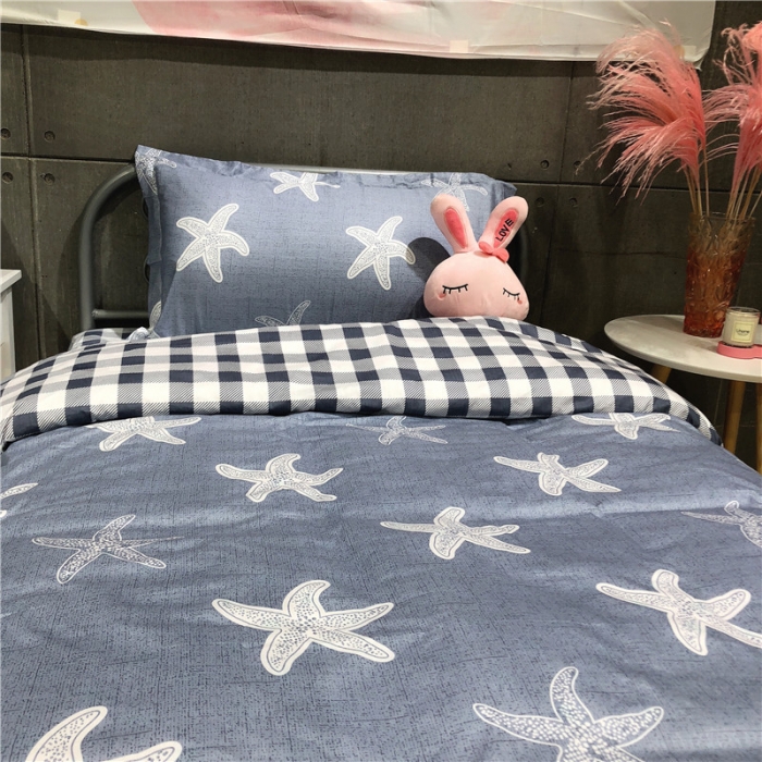 91家纺网 家纺一手货源 找家纺 棉生活 2019新款学生三件套 海星蓝