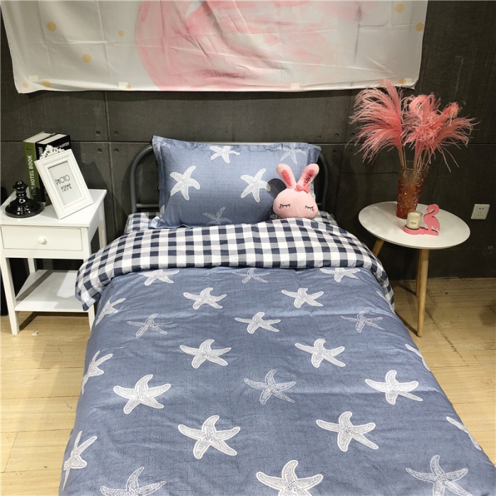 91家纺网 家纺一手货源 找家纺 棉生活 2019新款学生三件套 海星蓝