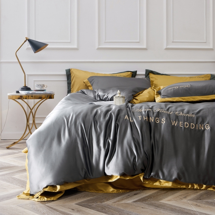 91家纺网 家纺一手货源 找家纺 优悦生活馆 2019新款永恒水洗真丝四件套 永恒-高级灰