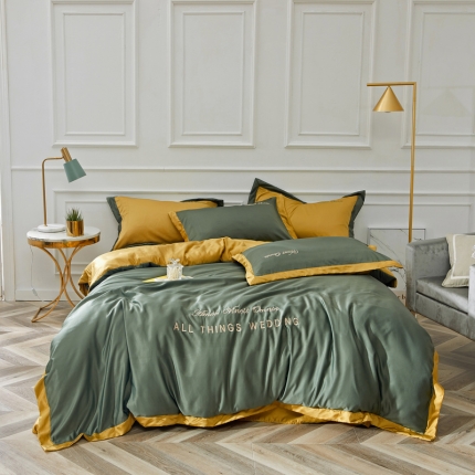 优悦生活馆 2019新款永恒水洗真丝四件套 永恒-海藻绿