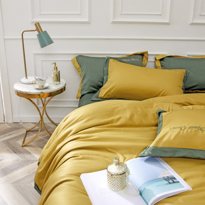 91家纺网 家纺一手货源 找家纺 优悦生活馆 2019新款永恒水洗真丝四件套 永恒-姜黄