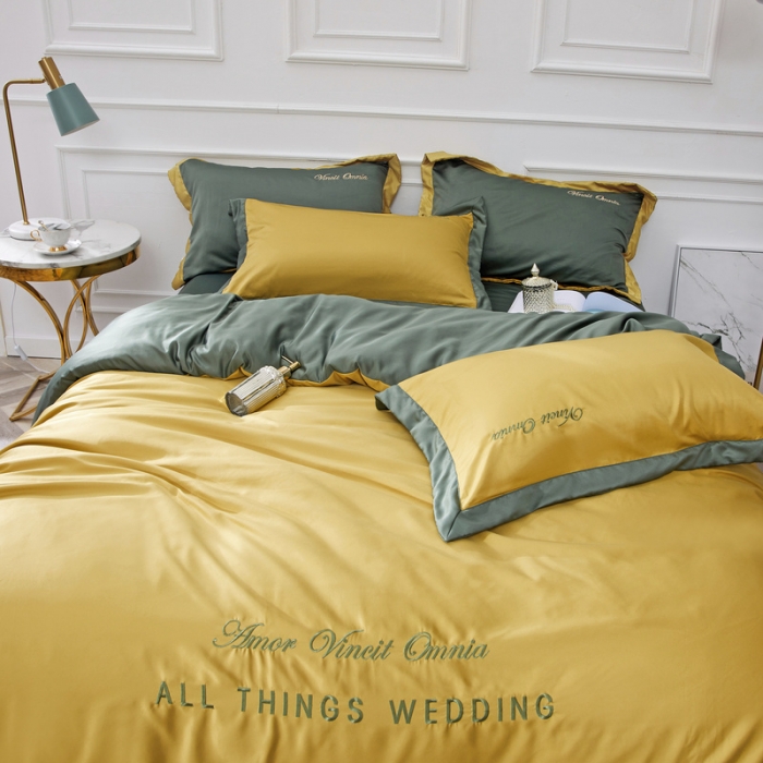 91家纺网 家纺一手货源 找家纺 优悦生活馆 2019新款永恒水洗真丝四件套 永恒-姜黄