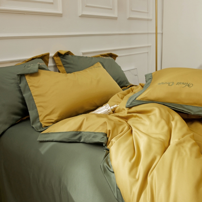 91家纺网 家纺一手货源 找家纺 优悦生活馆 2019新款永恒水洗真丝四件套 永恒-姜黄