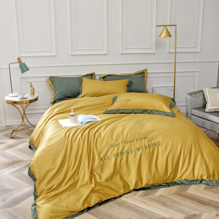 91家纺网 家纺一手货源 找家纺 优悦生活馆 2019新款永恒水洗真丝四件套 永恒-姜黄