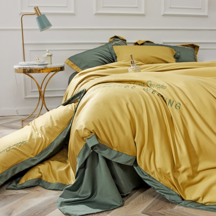 91家纺网 家纺一手货源 找家纺 优悦生活馆 2019新款永恒水洗真丝四件套 永恒-姜黄