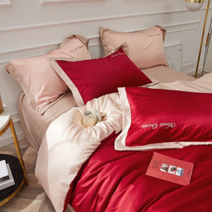 91家纺网 家纺一手货源 找家纺 优悦生活馆 2019新款永恒水洗真丝四件套 永恒-酒红