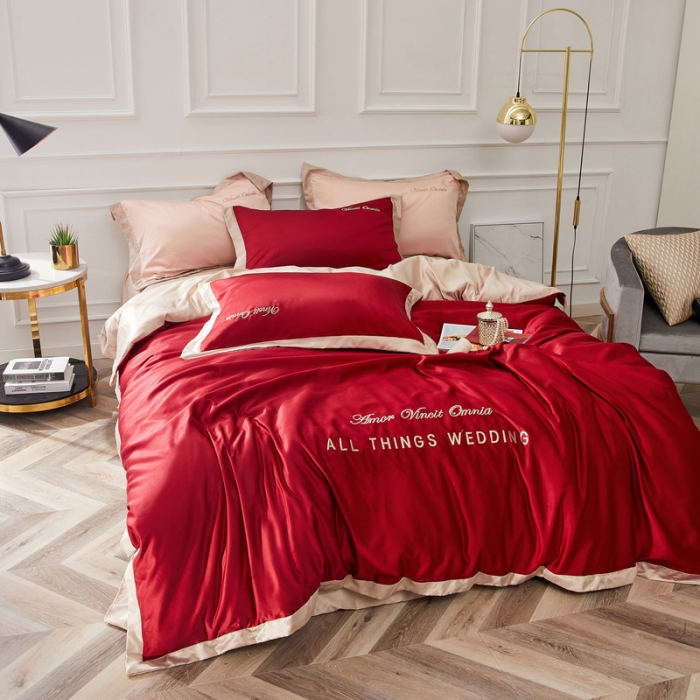 91家纺网 家纺一手货源 找家纺 优悦生活馆 2019新款永恒水洗真丝四件套 永恒-酒红