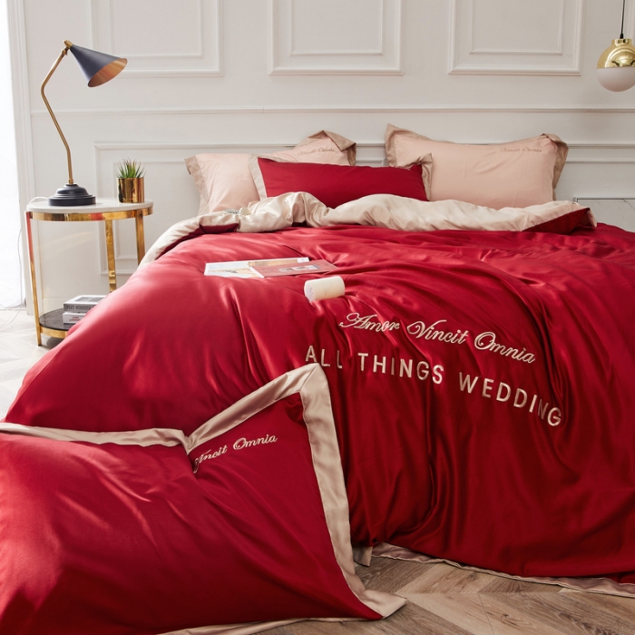 91家纺网 家纺一手货源 找家纺 优悦生活馆 2019新款永恒水洗真丝四件套 永恒-酒红