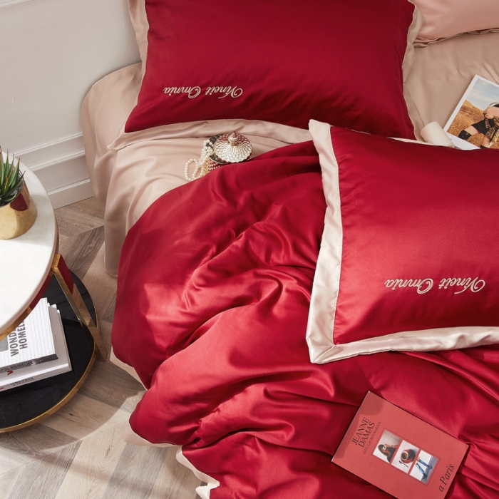 91家纺网 家纺一手货源 找家纺 优悦生活馆 2019新款永恒水洗真丝四件套 永恒-酒红