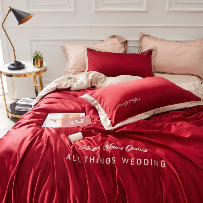 91家纺网 家纺一手货源 找家纺 优悦生活馆 2019新款永恒水洗真丝四件套 永恒-酒红