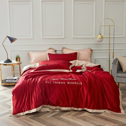 优悦生活馆 2019新款永恒水洗真丝四件套 永恒-酒红
