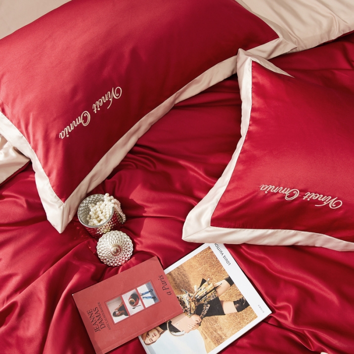 91家纺网 家纺一手货源 找家纺 优悦生活馆 2019新款永恒水洗真丝四件套 永恒-酒红
