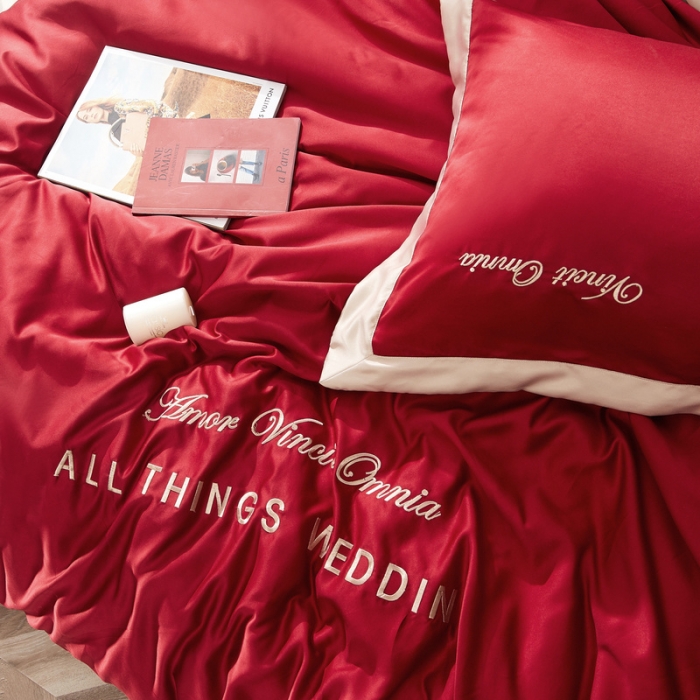 91家纺网 家纺一手货源 找家纺 优悦生活馆 2019新款永恒水洗真丝四件套 永恒-酒红
