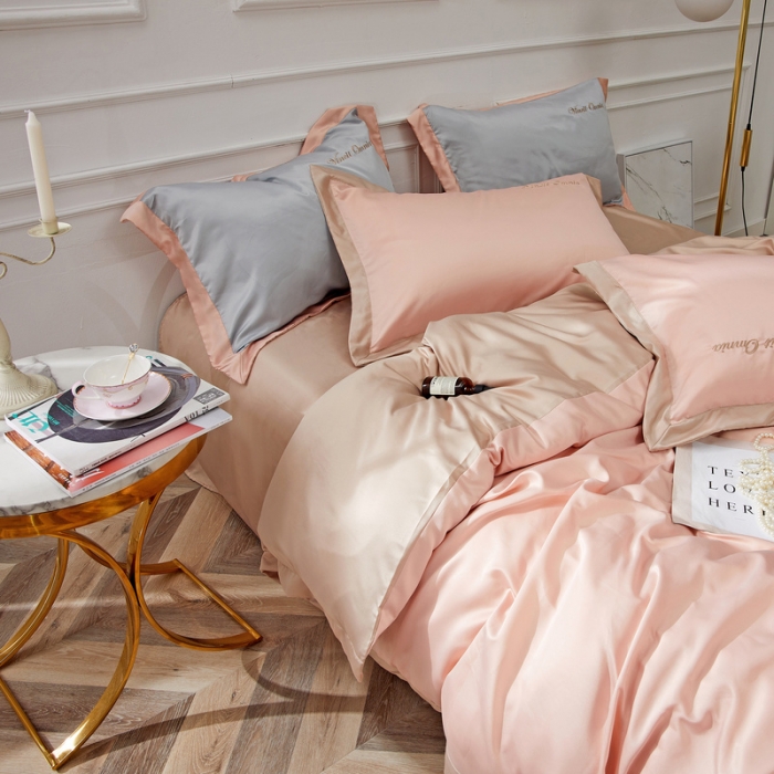 91家纺网 家纺一手货源 找家纺 优悦生活馆 2019新款永恒水洗真丝四件套 永恒-裸粉