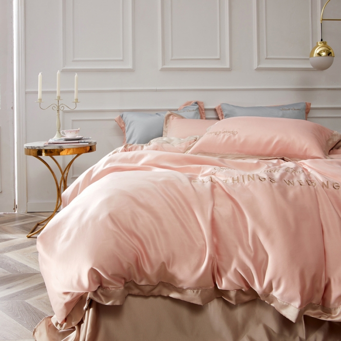 91家纺网 家纺一手货源 找家纺 优悦生活馆 2019新款永恒水洗真丝四件套 永恒-裸粉