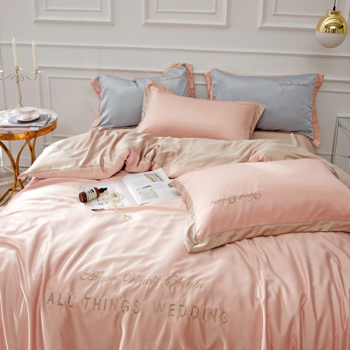 91家纺网 家纺一手货源 找家纺 优悦生活馆 2019新款永恒水洗真丝四件套 永恒-裸粉