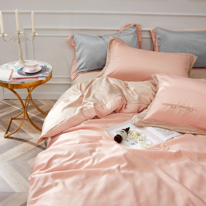 91家纺网 家纺一手货源 找家纺 优悦生活馆 2019新款永恒水洗真丝四件套 永恒-裸粉