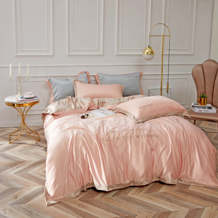 91家纺网 家纺一手货源 找家纺 优悦生活馆 2019新款永恒水洗真丝四件套 永恒-裸粉