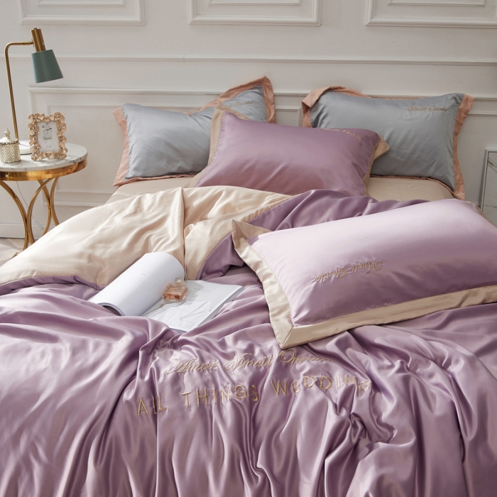 91家纺网 家纺一手货源 找家纺 优悦生活馆 2019新款永恒水洗真丝四件套 永恒-优雅紫