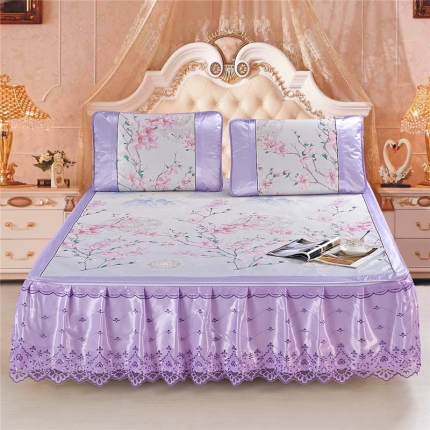 91家纺网 家纺一手货源 找家纺 米莱 无纺布凉席床裙印花床裙凉席 慕夏春色紫